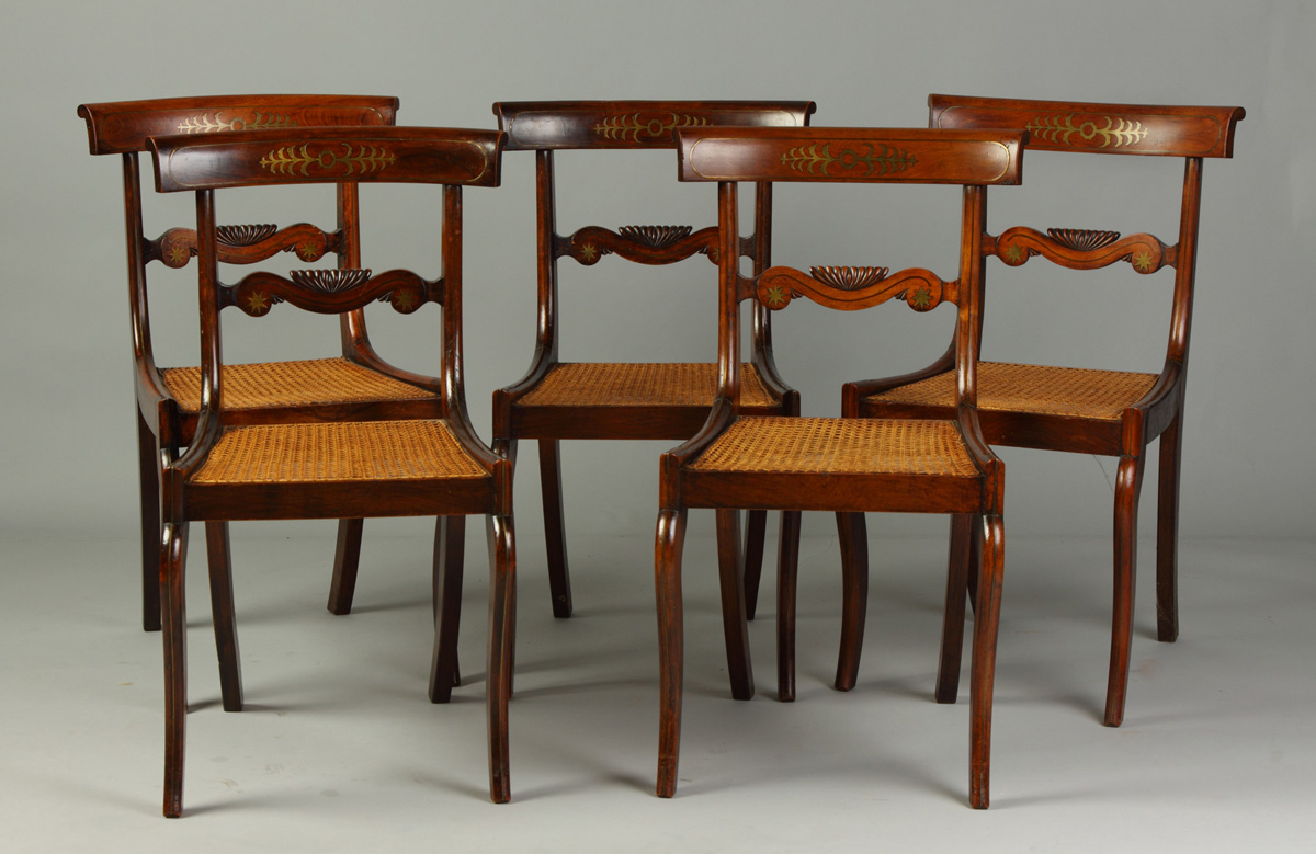 Set of 5 Grain Painted Brass Inlaid