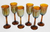 SET OF 6 ART GLASS STEMMED GLA