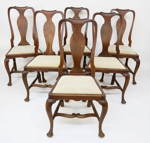 SET OF 6 ENGLISH OAK QUEEN ANNE