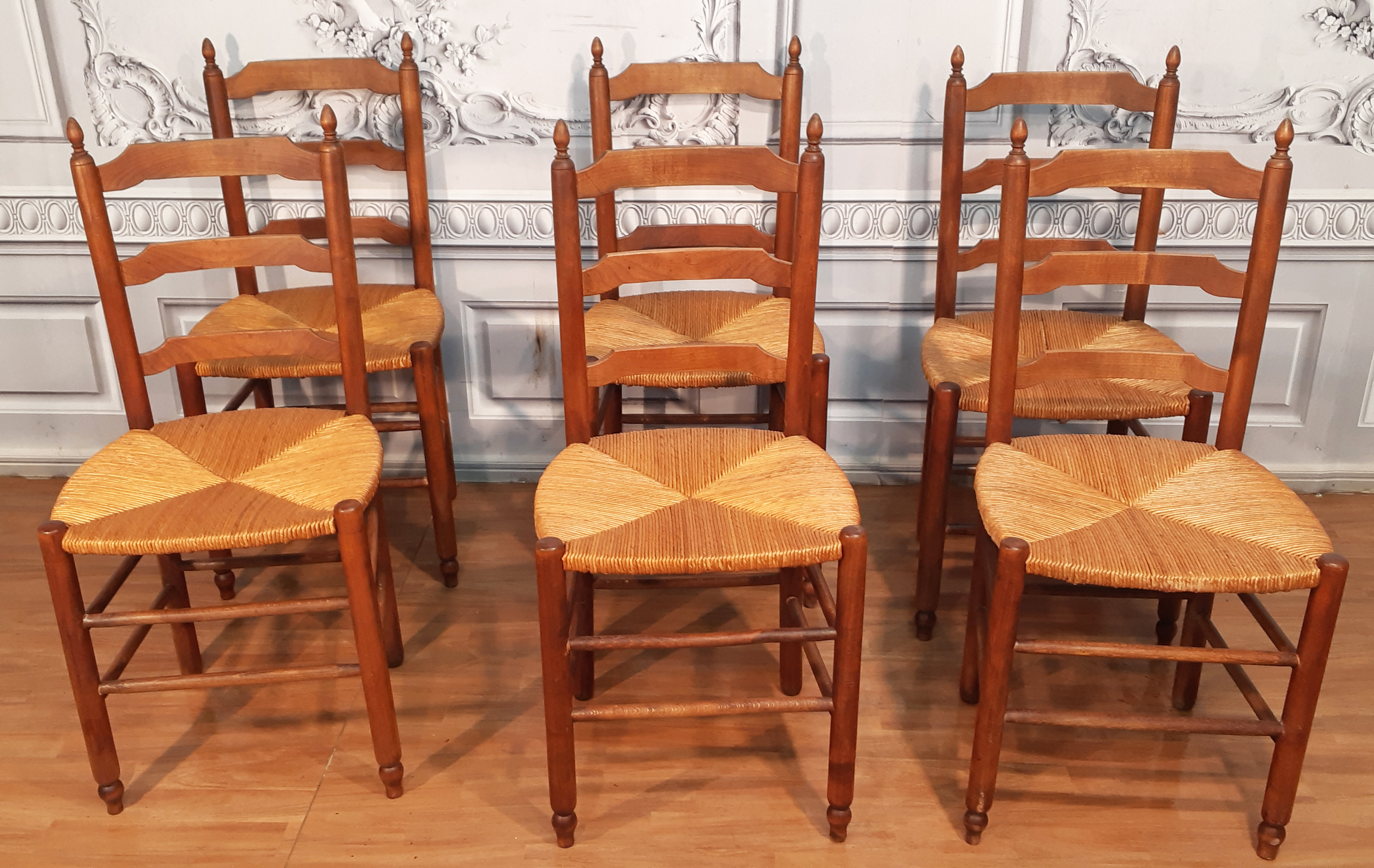 SET OF 6 FRENCH FRUITWOOD LADDER