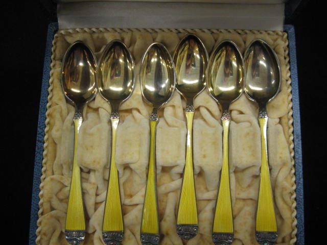 Set of 6 Norway Enameled Sterling