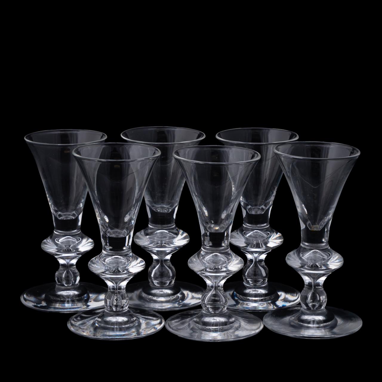 SET OF 6 STEUBEN GLASS CORDIALS,