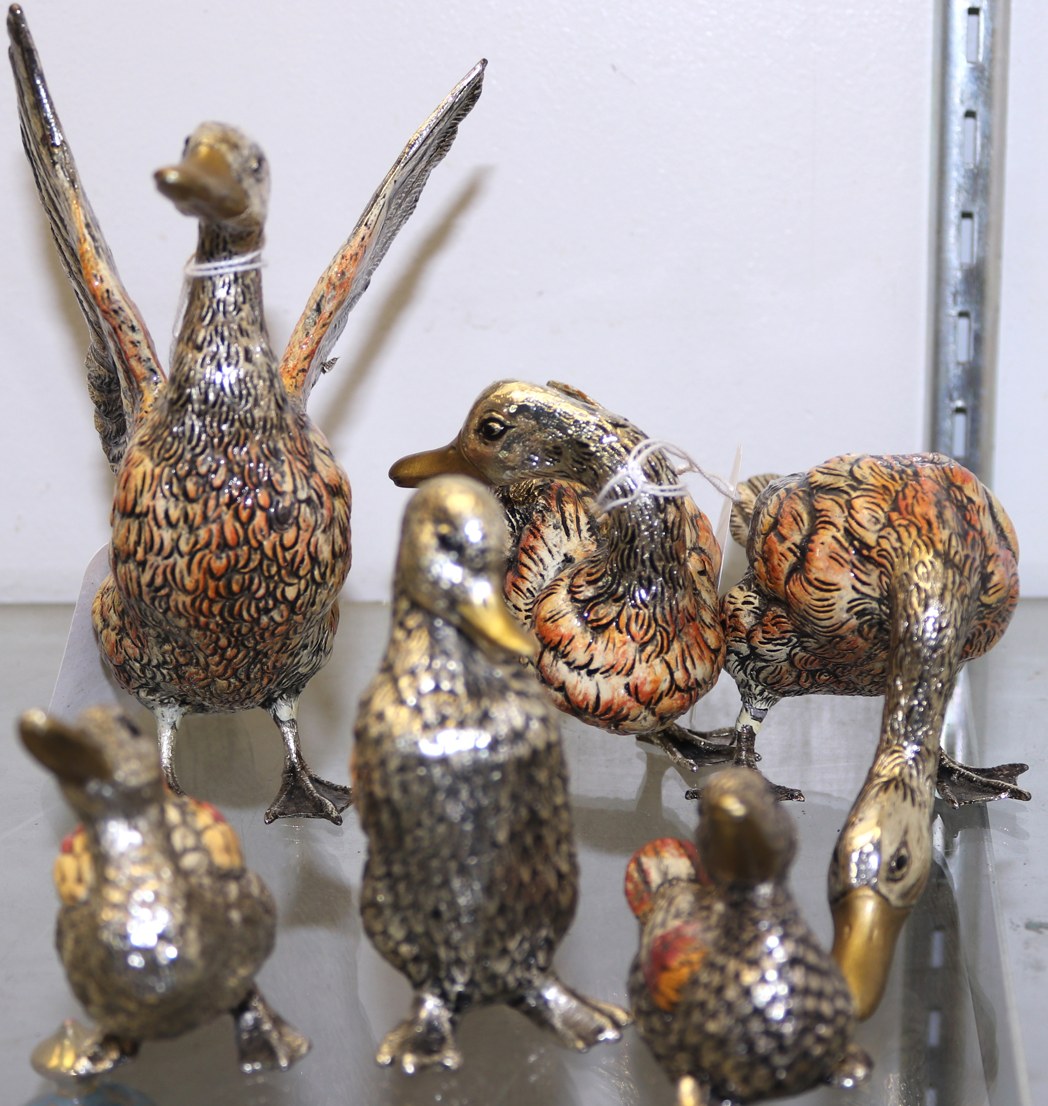 (SET OF 6) WHITE METAL DUCKS WITH