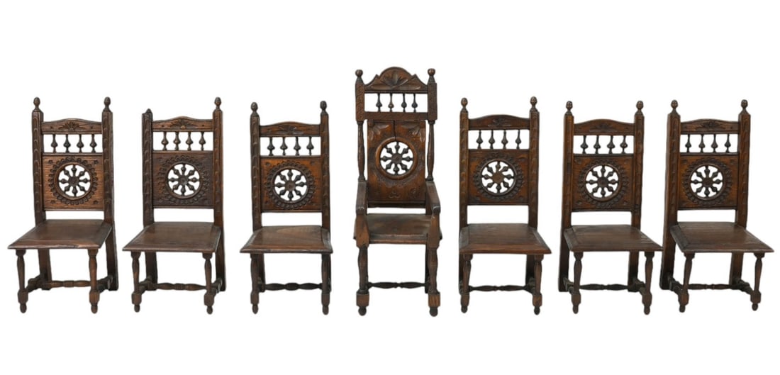 SET OF 7 HAND CARVED BRITTANY