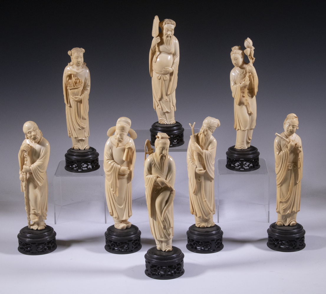 (SET OF 8) CHINESE IVORY FIGURES,