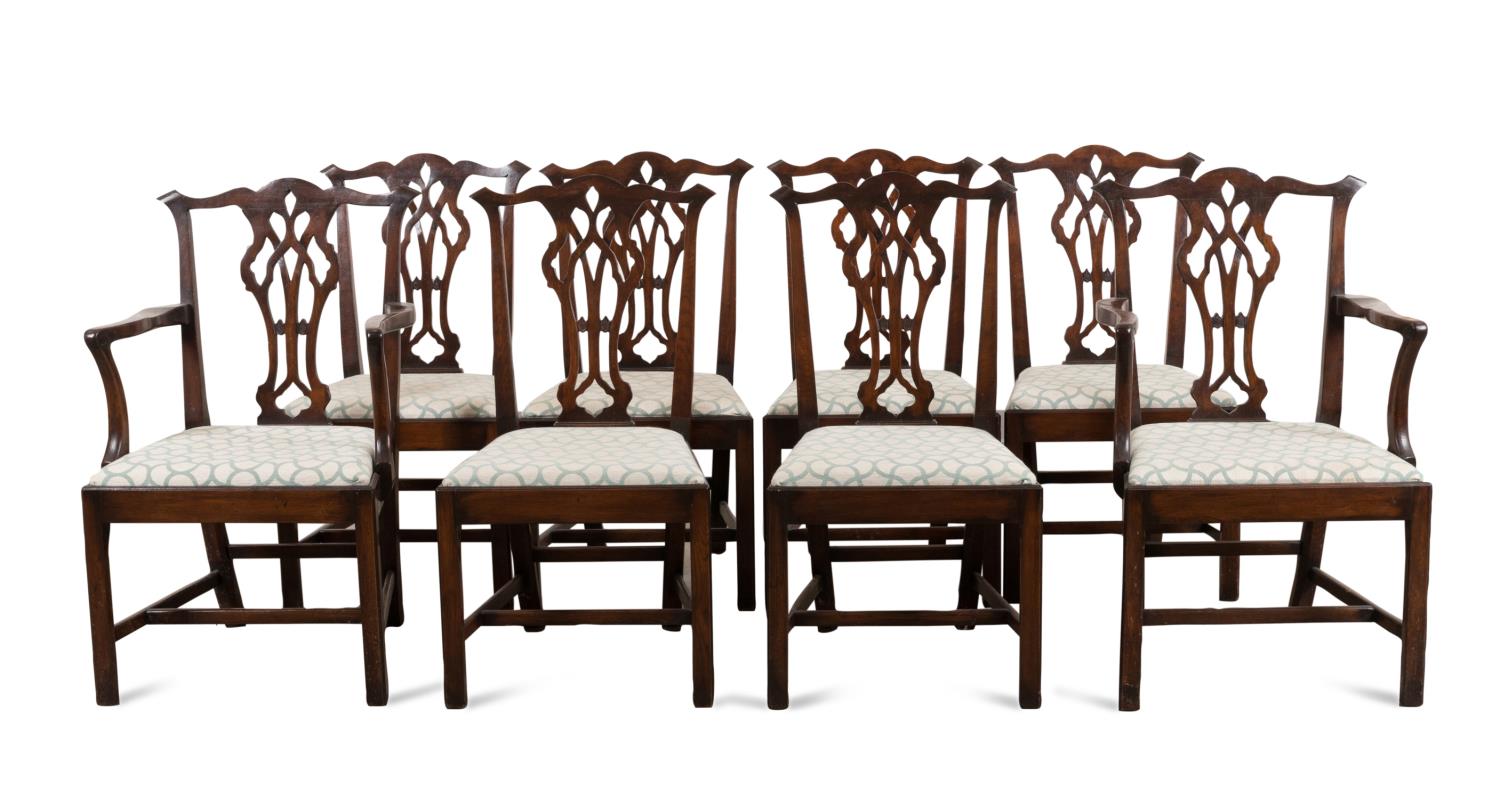 SET OF 8 CHIPPENDALE STYLE WALNUT