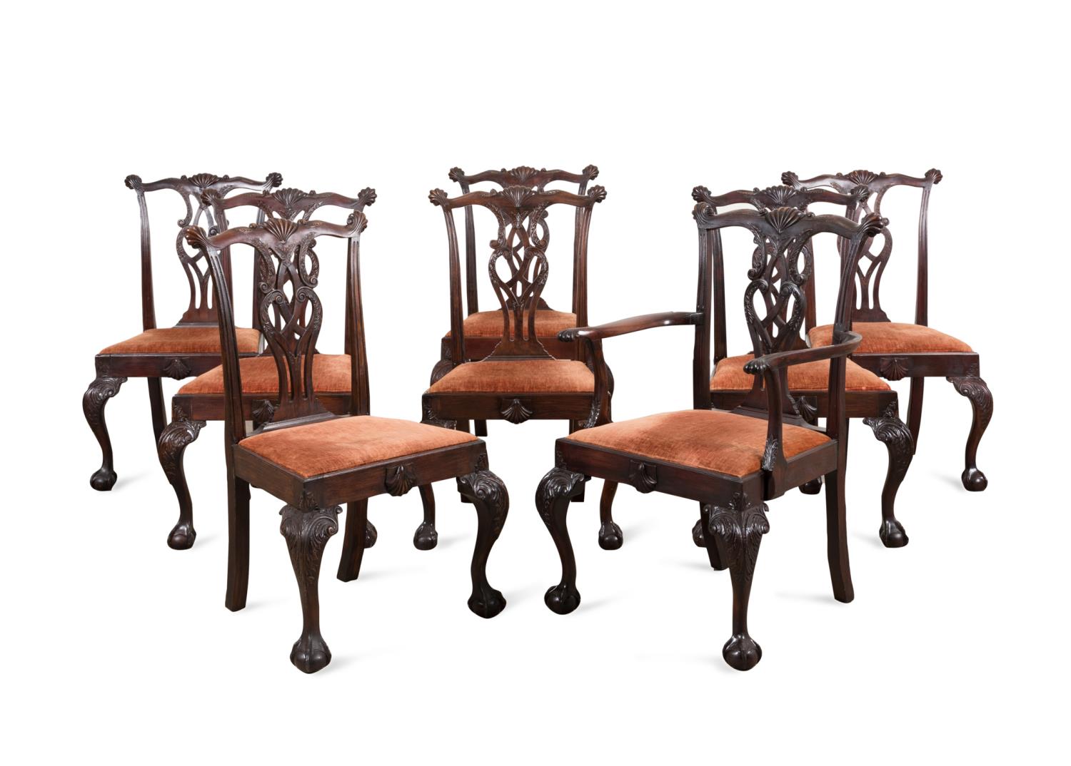 SET OF 8 CHIPPENDALE STYLE MAHOGANY