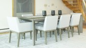 SET OF (8) UPHOLSTERED DINING