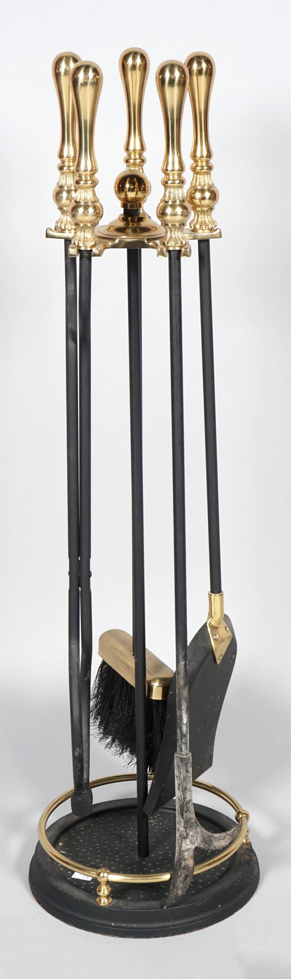SET OF BRASS MOUNTED FIRE TOOLS AND