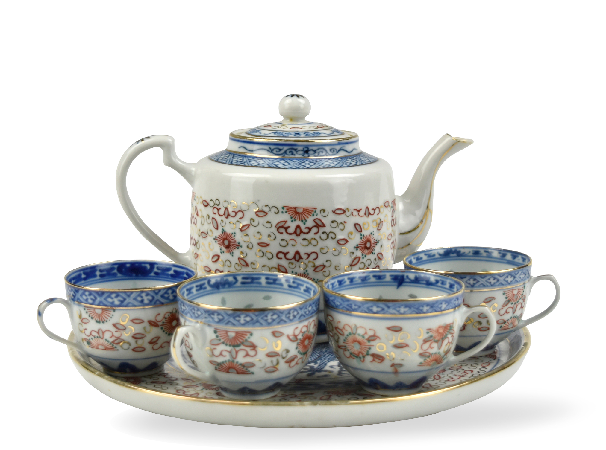 SET OF CHINESE BLUE& IRON-RED TEA