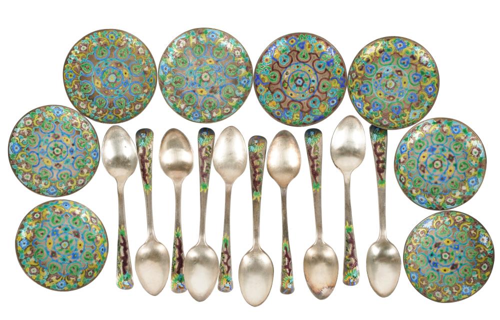 SET OF CHINESE ENAMEL PLATES AND