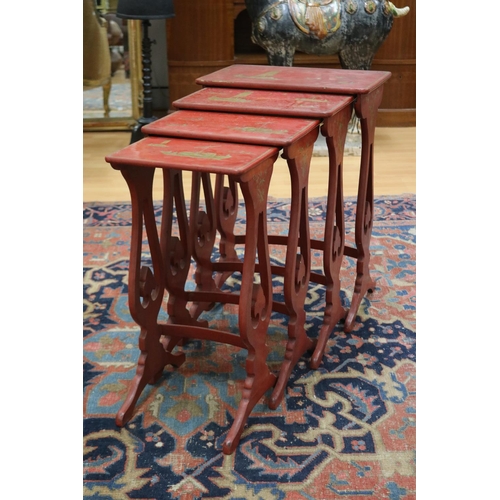 Set of Chinese export red lacquered