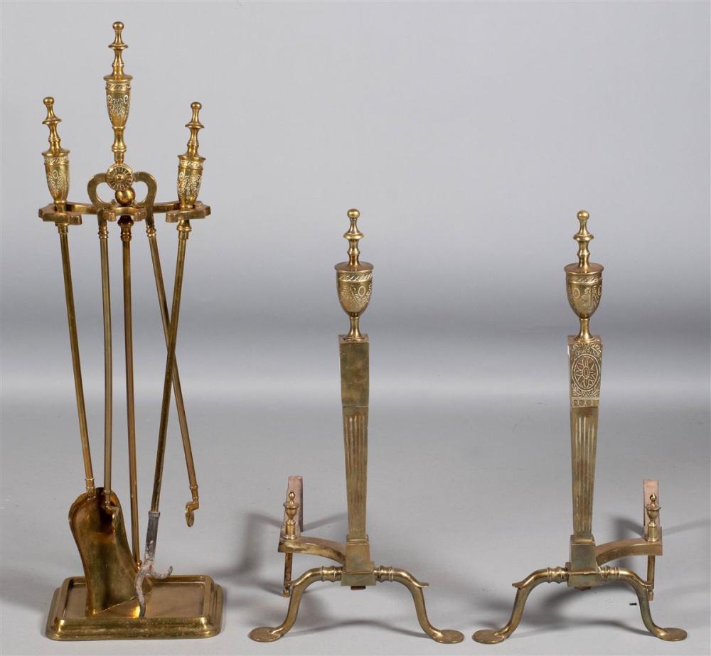 SET OF EDWARDIAN INCISED BRASS FIRE