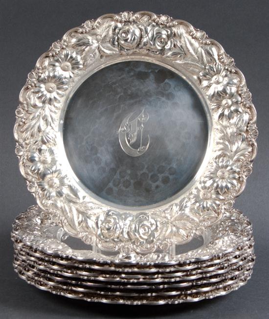 Set of eight American repousse