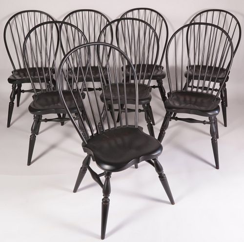 SET OF EIGHT BLACK PAINTED BOW BACK