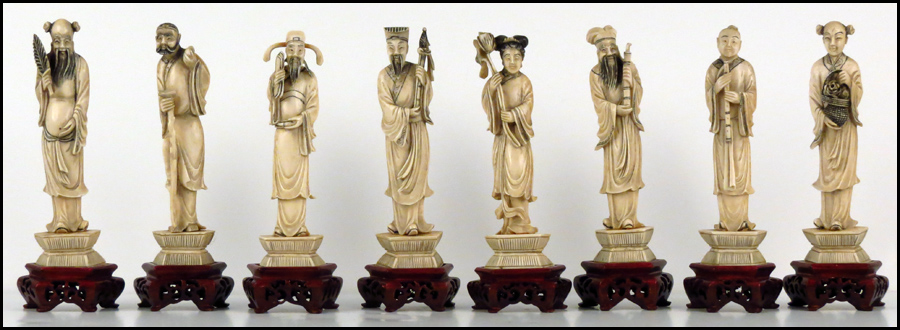 SET OF EIGHT CHINESE CARVED IVORY