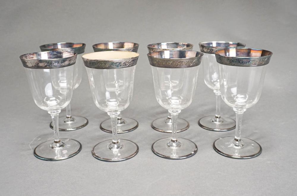 SET OF EIGHT CRYSTAL AND SILVER