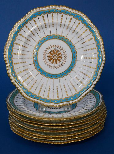 SET OF EIGHT HAND PAINTED GILT