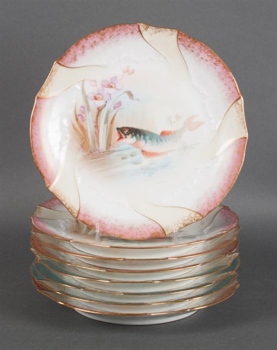 Set of eight Limoges porcelain fish
