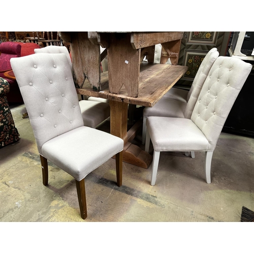 Set of eight linen upholstered high
