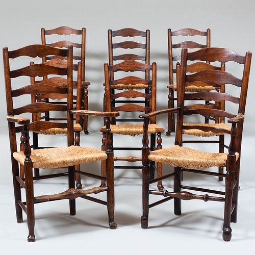 SET OF EIGHT OAK LADDERBACK