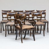SET OF EIGHT REGENCY BLACK JAP
