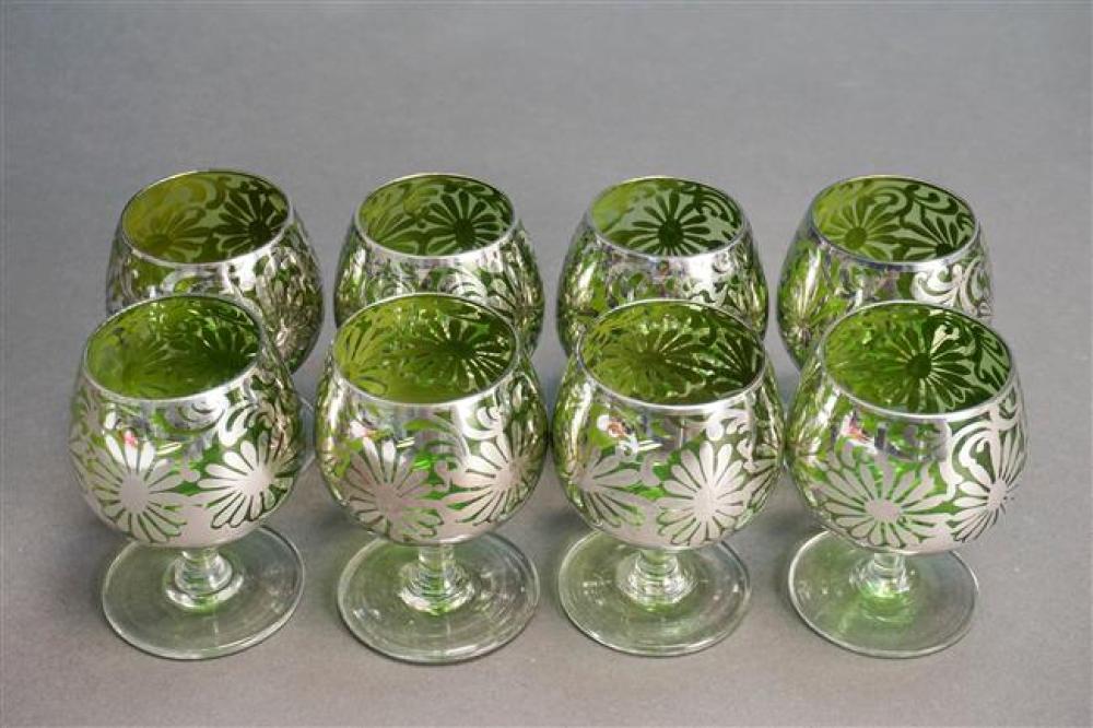 SET OF EIGHT SILVER OVERLAY GREEN