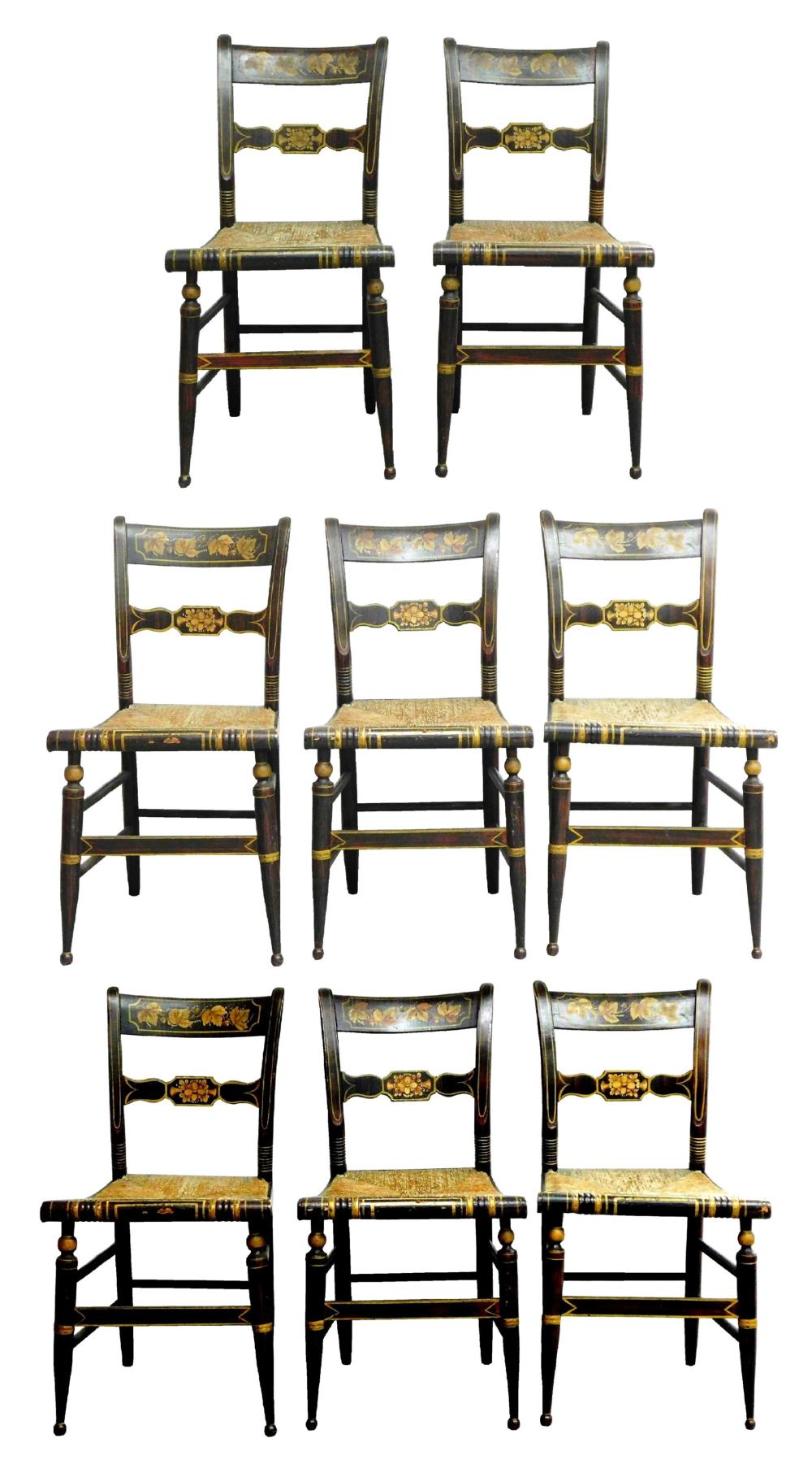 SET OF EIGHT SLAT BACK CHAIRS