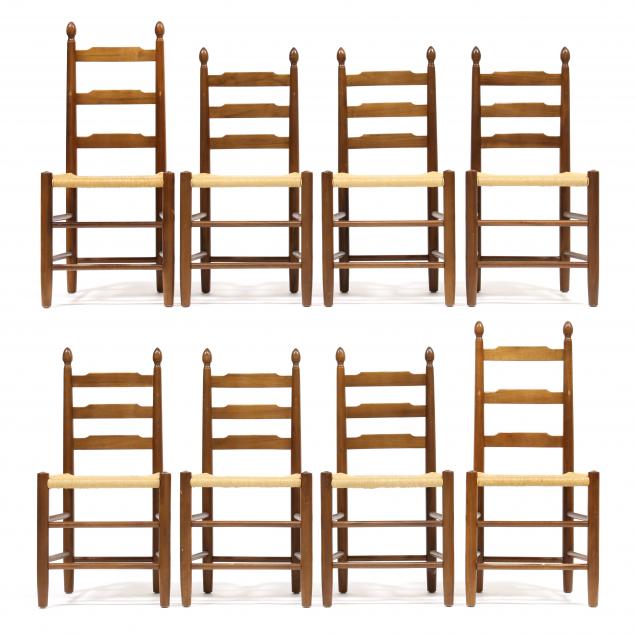 SET OF EIGHT WALNUT LADDER BACK