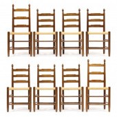 SET OF EIGHT WALNUT LADDER BAC