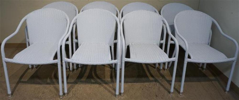 SET OF EIGHT WHITE FAUX WICKER