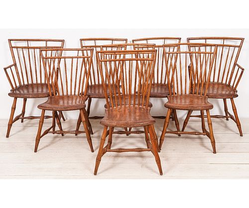 SET OF EIGHT WINDSOR CHAIRSRare set