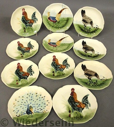 Set of eleven French ceramic bird