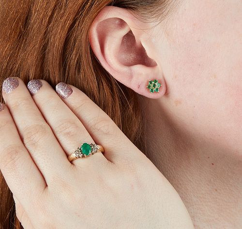SET OF EMERALD & 14K GOLD