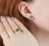 SET OF EMERALD & 14K GOLD EARR
