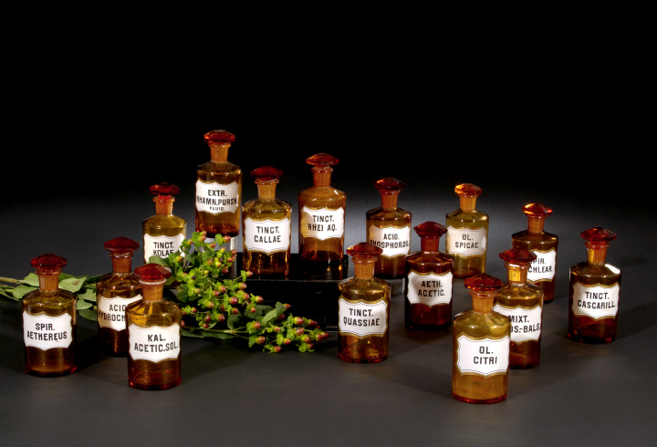 Set of Fifteen Amber Glass