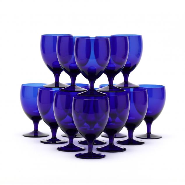 SET OF FIFTEEN COBALT WATER GOBLETS
