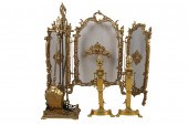 SET OF FIRE TOOLS, ANDIRONS, &