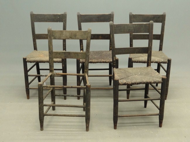 Set of five 19th c. rush seat