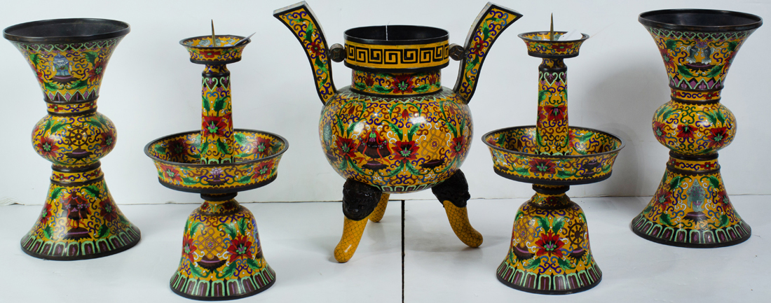 SET OF FIVE CHINESE CLOISONNE
