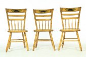 SET OF FIVE DECORATED CHAIRS.
