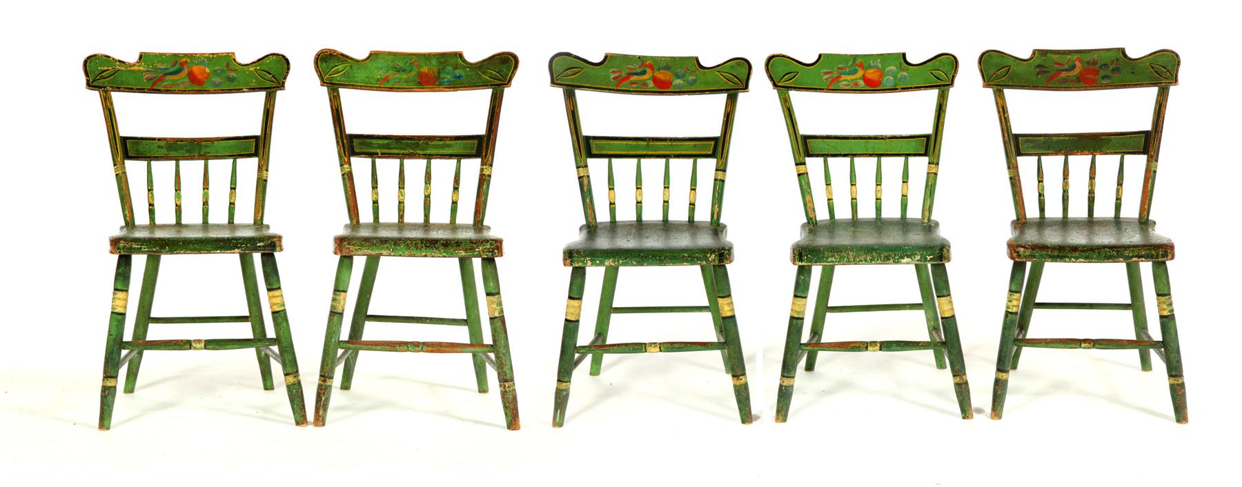 SET OF FIVE DECORATED WINDSOR
