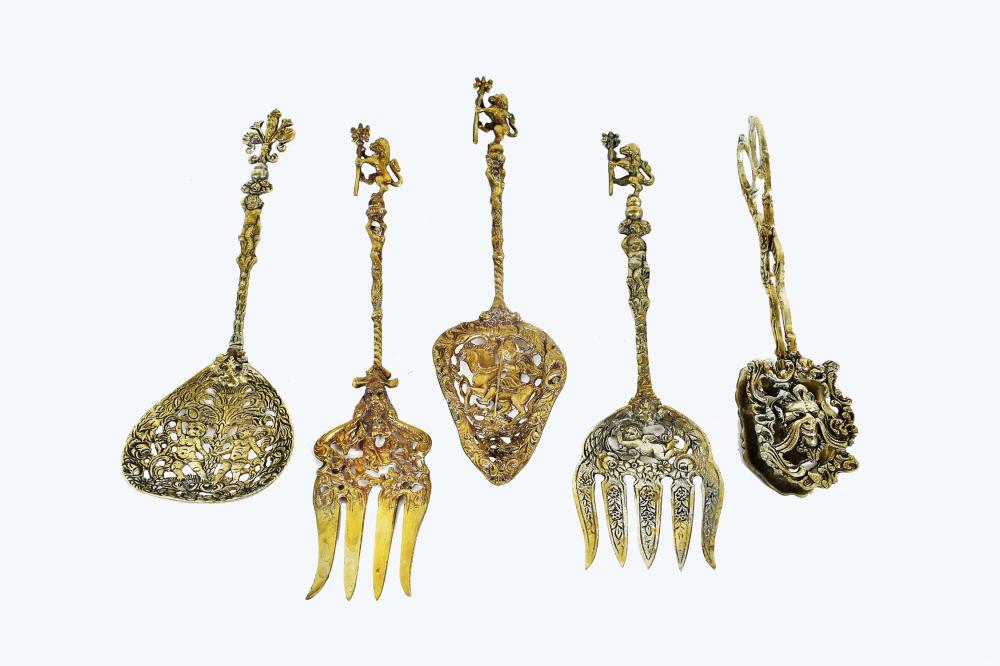 SET OF FIVE RENAISSANCE STYLE BRASS