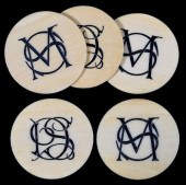 SET OF FIVE SCRIMSHAWED IVORY