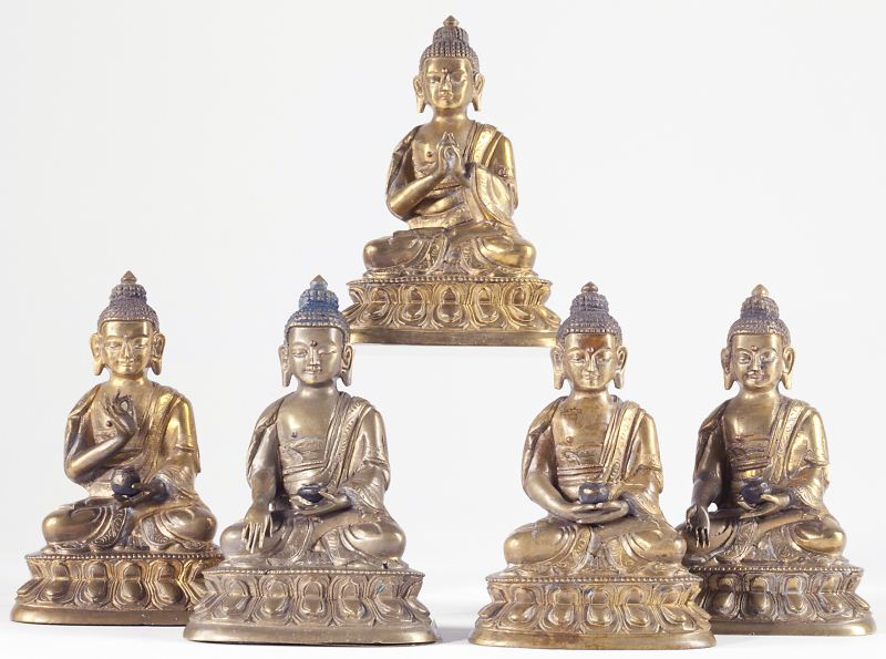 Set of Five Siamese Gilt Bronze