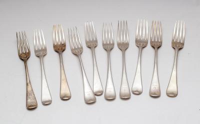 Set of five silver forks, William