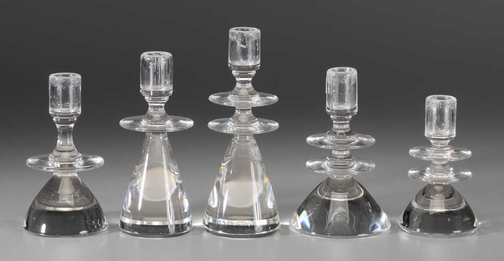 Set of Five Steuben Candlesticks