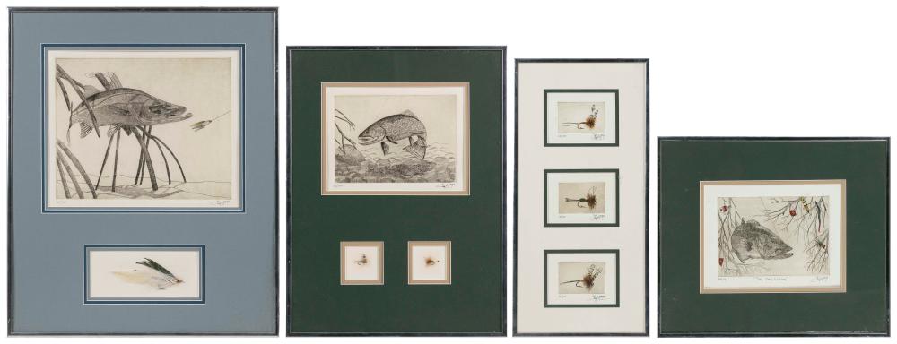 SET OF FLY FISHING PRINTS AND FLIES