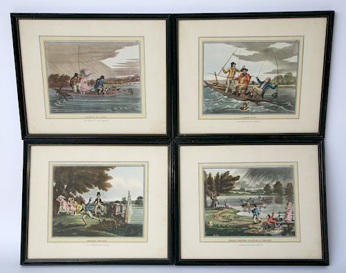SET OF FOUR ANTIQUE COMICAL FISHING