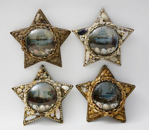 SET OF FOUR ANTIQUE SHELL ENCRUSTED